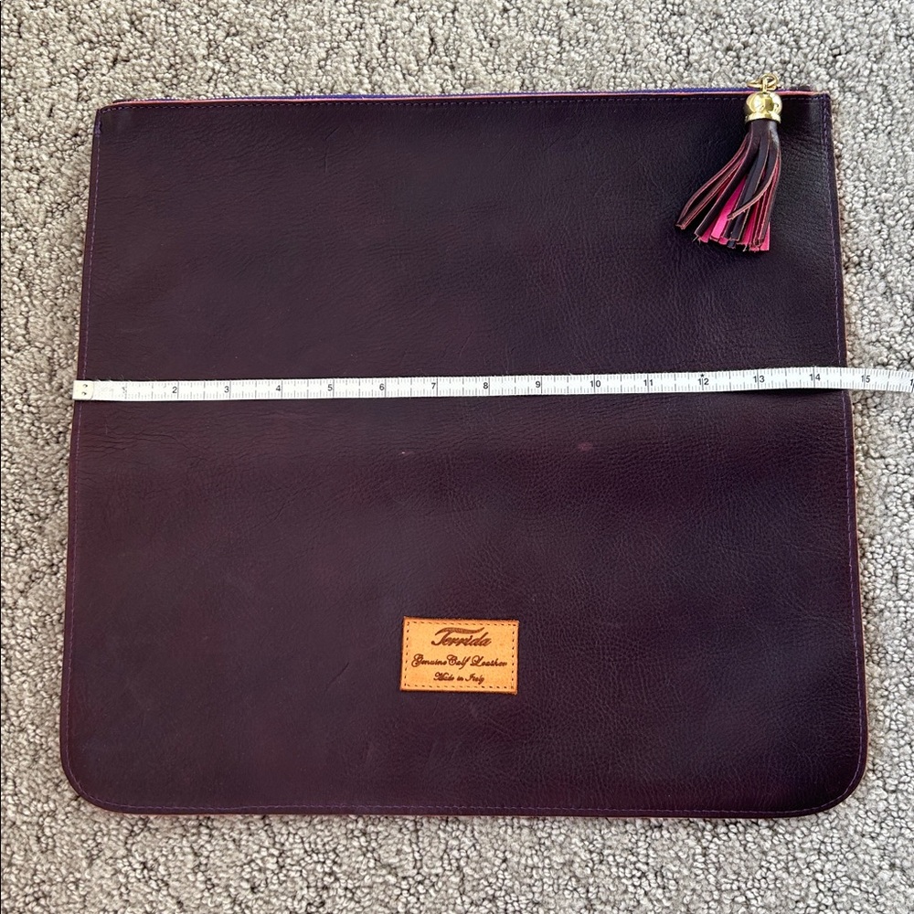 Terrida Genuine Calf Leather Folded Clutch Travel Bag Plum Pink Interior Purse - Picture 4 of 12